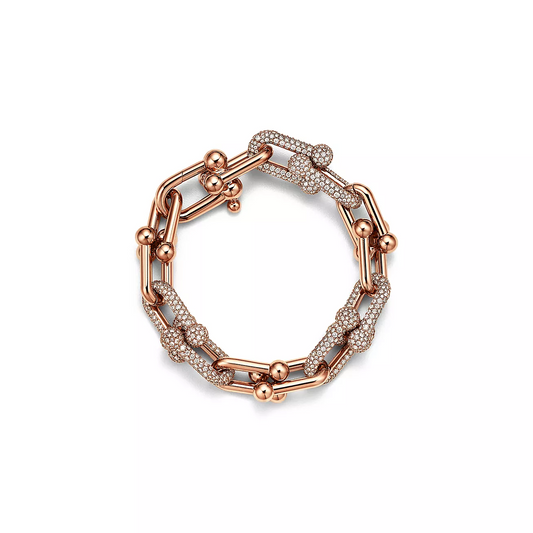 [Clover Jewelry]HARDWEAR LARGE LINK PINK GOLD PAVED DIAMOND BRACELET