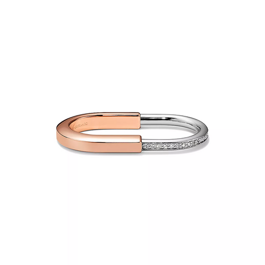 [Clover Jewelry]LOCK RING TOW-FINGER ROSE AND WHITE GOLD DIAMONDS