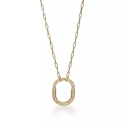 [Clover Jewelry]LOCK NECKLACE MEDIUM PENDANT GOLD PAVED DIAMONDS