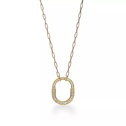 [Clover Jewelry]LOCK NECKLACE MEDIUM PENDANT GOLD PAVED DIAMONDS