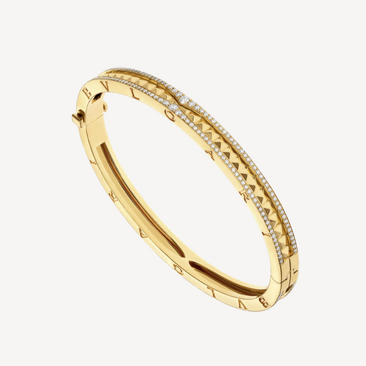 [⭐Clover Jewelry]ZERO 1 SPIRAL AND PAVED DIAMOND GOLD BRACELET