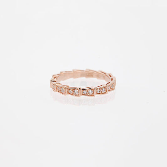 [⭐Clover Jewelry]SERPENTI RING PINK GOLD DIAMOND PAVED 3MM