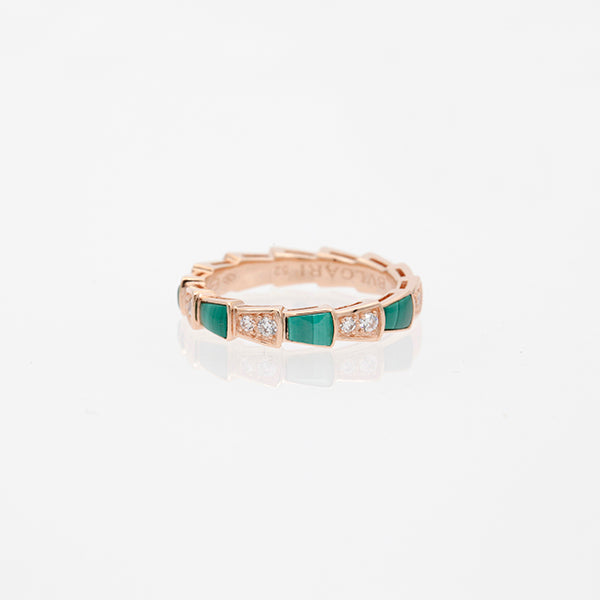[⭐Clover Jewelry]SERPENTI RING PINK GOLD MALACHITE DIAMOND 3MM