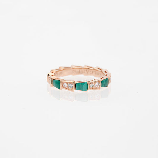 [⭐Clover Jewelry]SERPENTI RING PINK GOLD MALACHITE DIAMOND 3MM