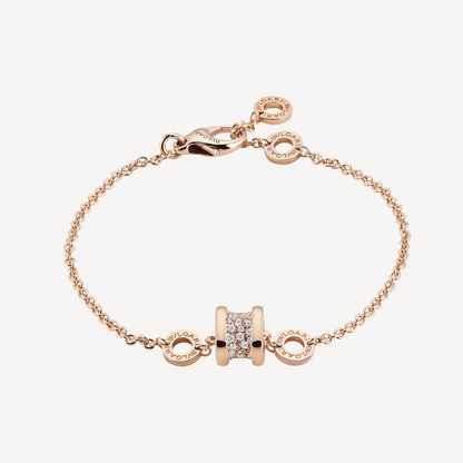[⭐Clover Jewelry]ZERO 1 SOFT PINK GOLD WITH PAVED DIAMONDS ON THE SPIRAL BRACELET