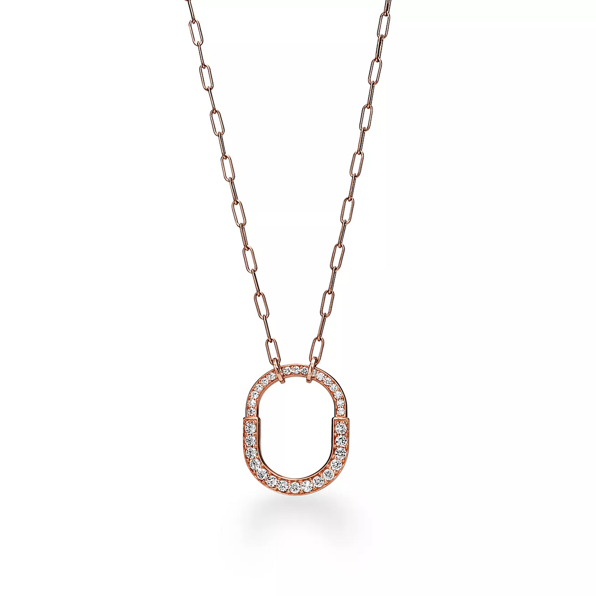 [Clover Jewelry]LOCK NECKLACE MEDIUM PENDANT PINK GOLD PAVED DIAMONDS
