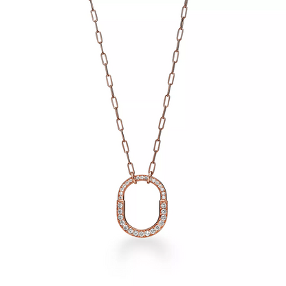 [Clover Jewelry]LOCK NECKLACE MEDIUM PENDANT PINK GOLD PAVED DIAMONDS