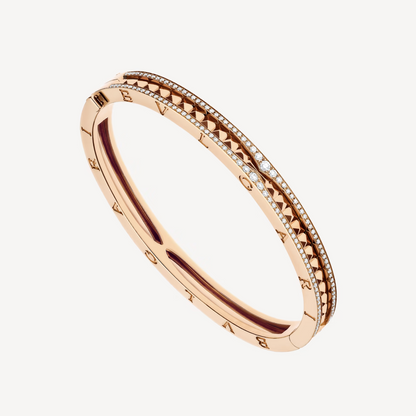 [⭐Clover Jewelry]ZERO 1 SPIRAL AND PAVED DIAMOND PINK GOLD BRACELET