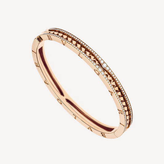 [⭐Clover Jewelry]ZERO 1 SPIRAL AND PAVED DIAMOND PINK GOLD BRACELET