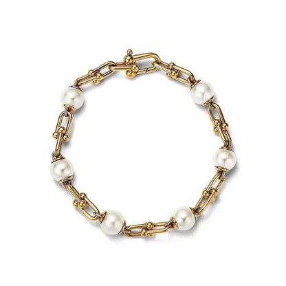[Clover Jewelry]LINK BRACELET GOLD WITH FRESHWATER PEARLS