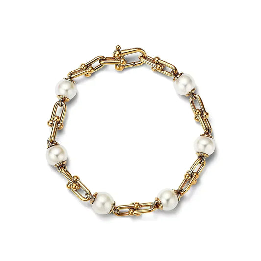 [Clover Jewelry]LINK BRACELET GOLD WITH FRESHWATER PEARLS