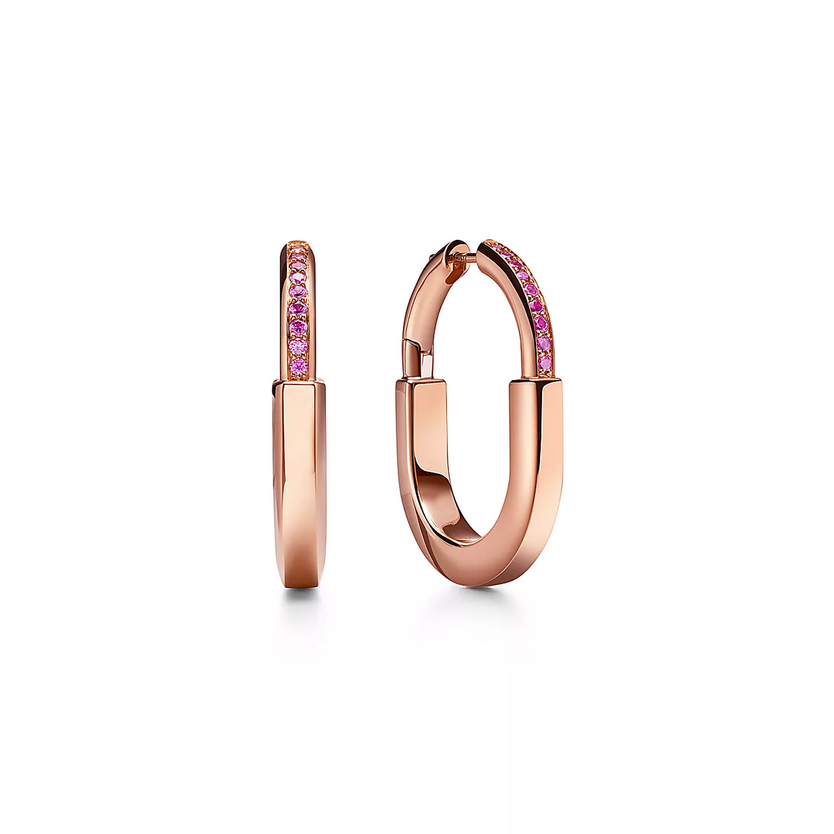 [Clover Jewelry]LOCK MEDIUM PINK DIAMOND PINK GOLD EARRINGS