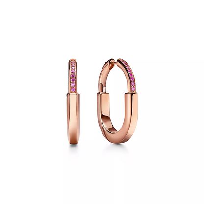 [Clover Jewelry]LOCK MEDIUM PINK DIAMOND PINK GOLD EARRINGS