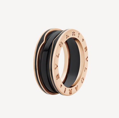 [⭐Clover Jewelry]ZERO 1 TWO-BAND WITH MATTE BLACK CERAMIC PINK GOLD RING