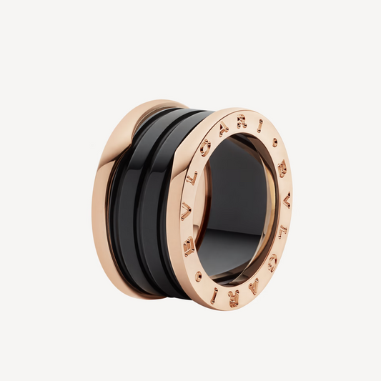 [⭐Clover Jewelry]ZERO 1 FOUR-BAND LOOPS AND BLACK CERAMIC SPIRAL PINK GOLD RING