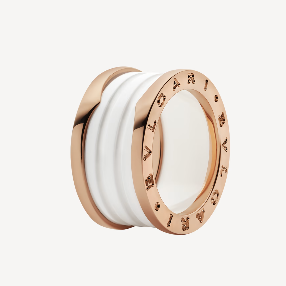 [⭐Clover Jewelry]ZERO 1 FOUR-BAND LOOPS AND WHITE CERAMIC SPIRAL PINK GOLD RING
