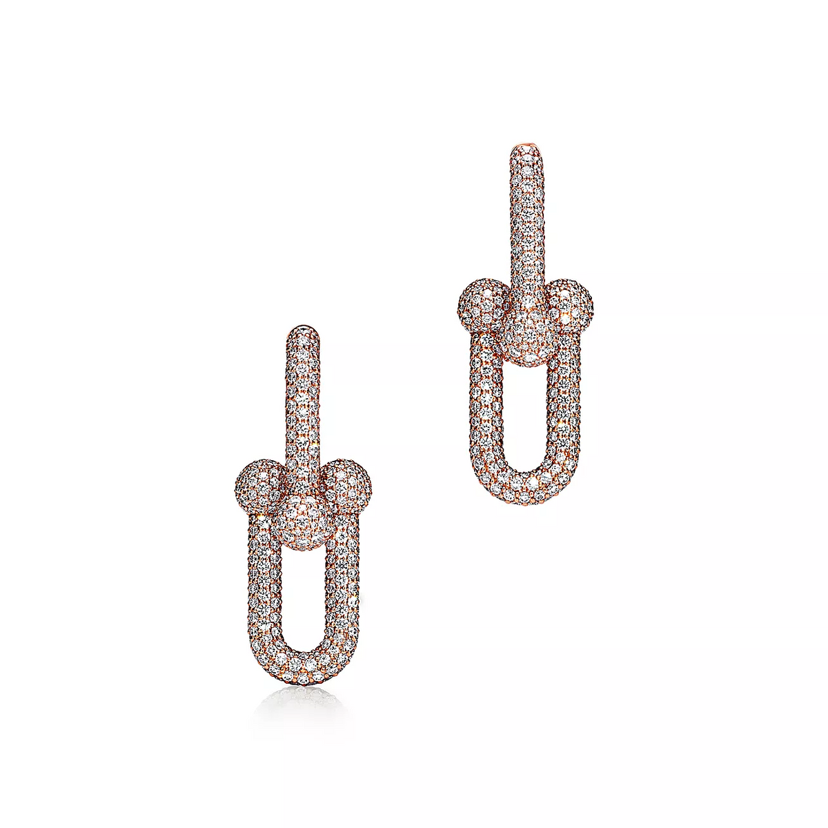 [Clover Jewelry]LARGE LINK EARRINGS PINK GOLD WITH PAVED DIAMONDS