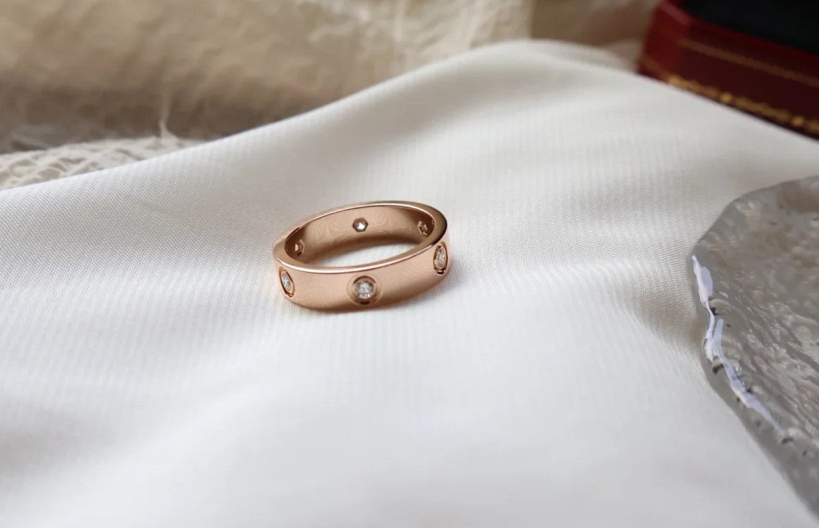 [⭐Clover Jewelry]LOVE RING 5.5MM 6 DIAMONDS PINK GOLD