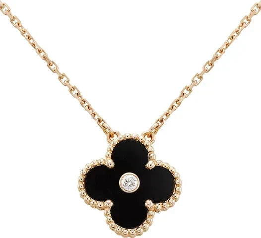 [⭐Clover Jewelry]CLOVER 15MM DIAMOND ONYX NECKLACE