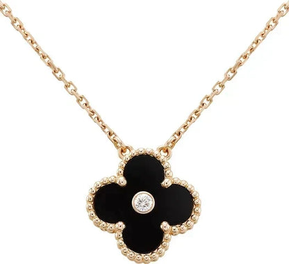 [⭐Clover Jewelry]CLOVER 15MM DIAMOND ONYX NECKLACE