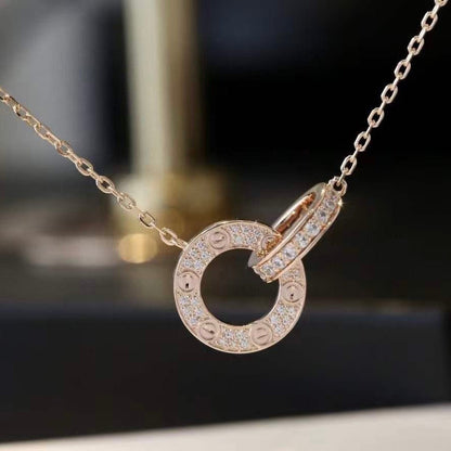 [⭐Clover Jewelry]LOVE 7.6MM NECKLACE ROSE GOLD AND SILVER  FULL DIAMOND
