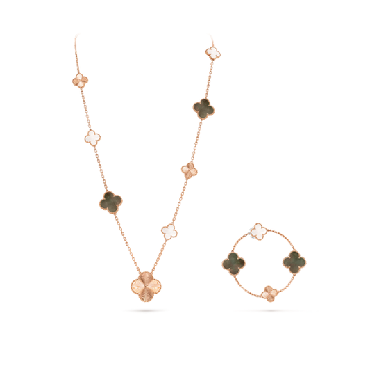 [⭐Clover Jewelry]DETACHABLE CLOVER 15(11+4) FLOWER SILVER NECKLACE SET