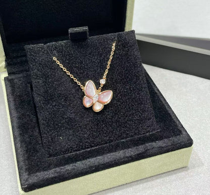 [⭐Clover Jewelry]BUTTERFLY PINK MOTHER-OF-PEARL DIAMOND NECKLACE