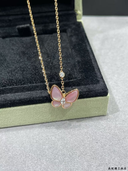 [⭐Clover Jewelry]BUTTERFLY PINK MOTHER-OF-PEARL DIAMOND NECKLACE