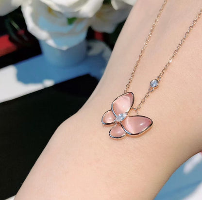 [⭐Clover Jewelry]BUTTERFLY PINK MOTHER-OF-PEARL DIAMOND NECKLACE