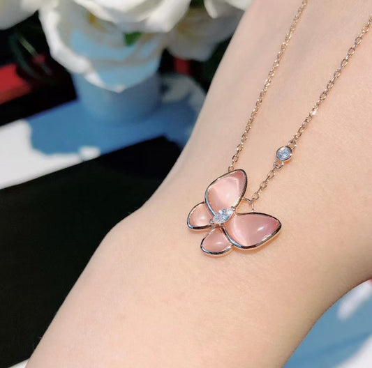 [⭐Clover Jewelry]BUTTERFLY PINK MOTHER-OF-PEARL DIAMOND NECKLACE