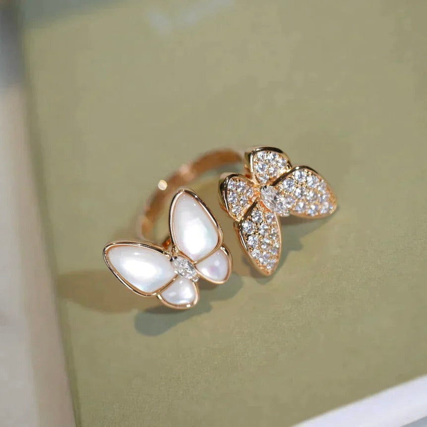 [⭐Clover Jewelry]TWIN BUTTERFLY DIAMOND MOP RING