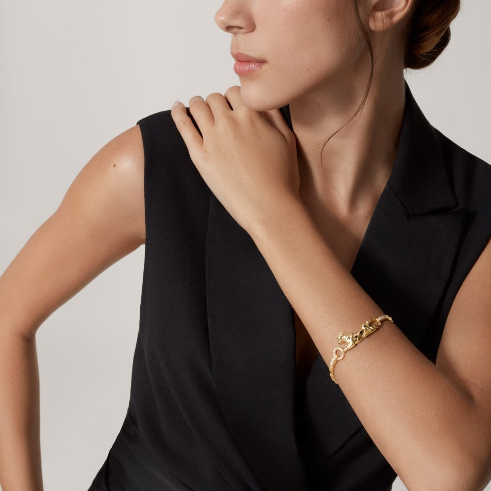 [⭐Clover Jewelry]PANTHERE HALF DIAMOND ON CHAIN BRACELET