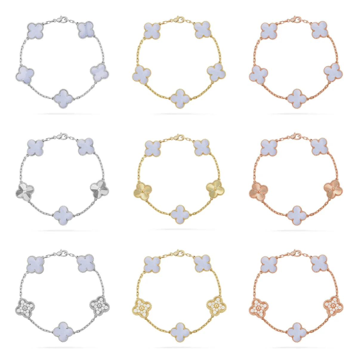 [⭐Clover Jewelry] CLOVER 5 MOTIF PURPLE CHALCEDONY BRACELET COLLECTION