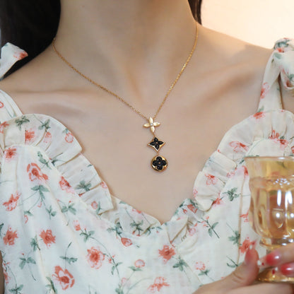 [⭐Clover Jewelry]STAR AND SUN ONYX PINK GOLD NECKLACE