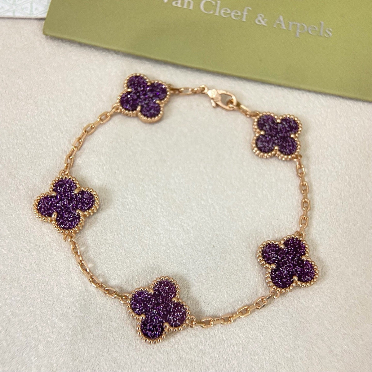 [⭐Clover Jewelry]NEW PURPLE SAND-GOLD FOUR-LEAF CLOVER 5-FLOWER BRACELET