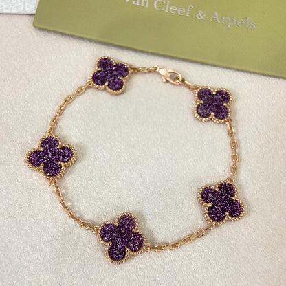 [⭐Clover Jewelry]NEW PURPLE SAND-GOLD FOUR-LEAF CLOVER 5-FLOWER BRACELET