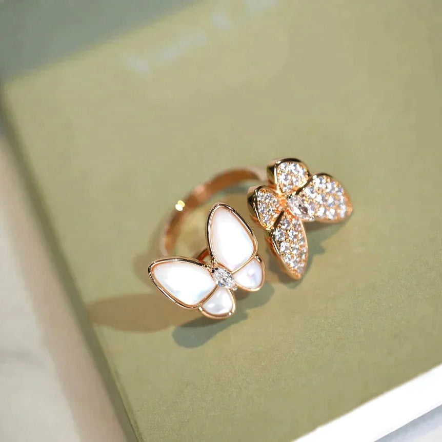 [⭐Clover Jewelry]TWIN BUTTERFLY DIAMOND MOP RING