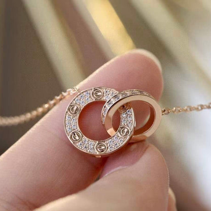 [⭐Clover Jewelry]LOVE 7.6MM NECKLACE ROSE GOLD AND SILVER  FULL DIAMOND