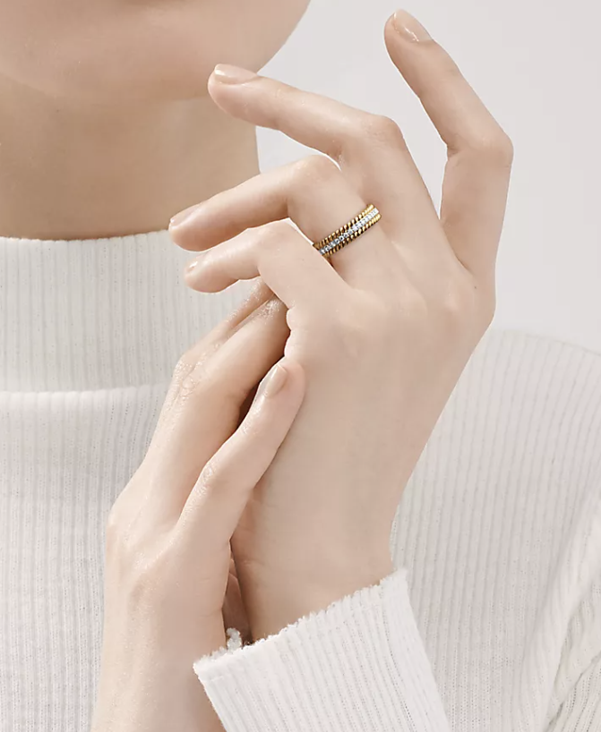 [Clover Jewelry]ROPE TWO-ROW GOLD DIAMOND RING