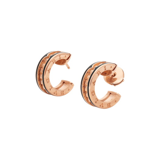 [⭐Clover Jewelry]ZERO 1 ROCK PINK GOLD EARRINGS WITH STUDDED SPIRAL AND BLACK CERAMIC