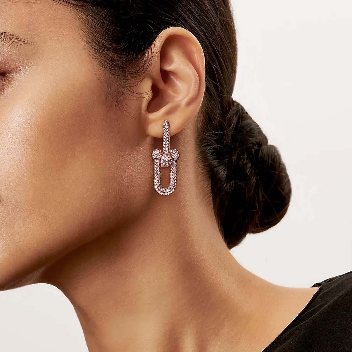 [Clover Jewelry]LARGE LINK EARRINGS PINK GOLD WITH PAVED DIAMONDS