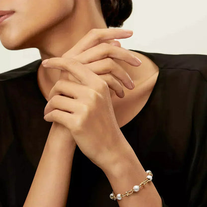 [Clover Jewelry]LINK BRACELET GOLD WITH FRESHWATER PEARLS