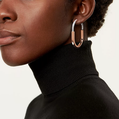 [Clover Jewelry]LOCK EARRINGS ROSE AND WHITE GOLD DIAMONDS EXTRA LARGE