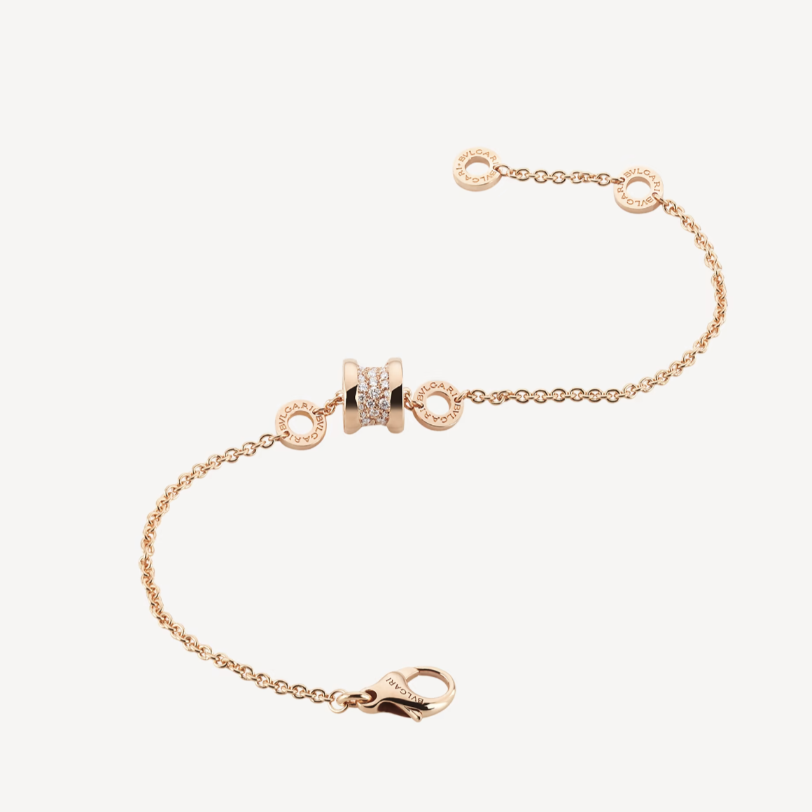 [⭐Clover Jewelry]ZERO 1 SOFT PINK GOLD WITH PAVED DIAMONDS ON THE SPIRAL BRACELET