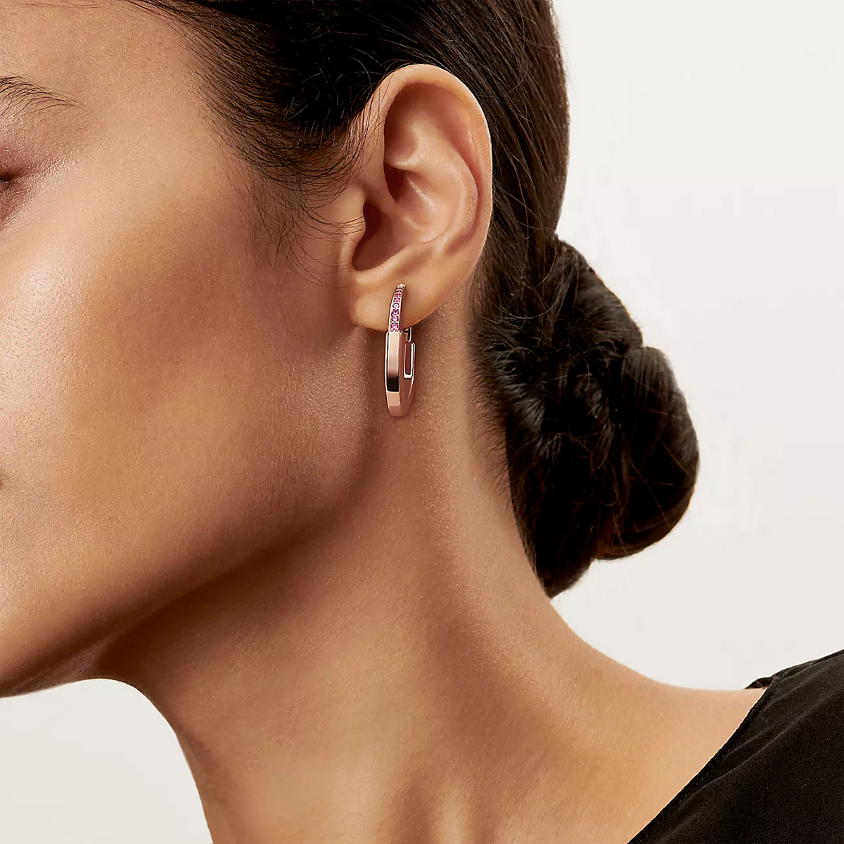 [Clover Jewelry]LOCK MEDIUM PINK DIAMOND PINK GOLD EARRINGS