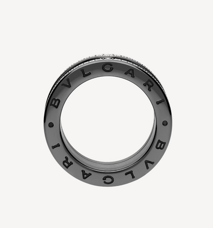 [⭐Clover Jewelry]ZERO 1 ROCK FOUR-BAND BLACK CERAMIC WITH STUDDED SPIRAL AND PAVED DIAMONDS RING
