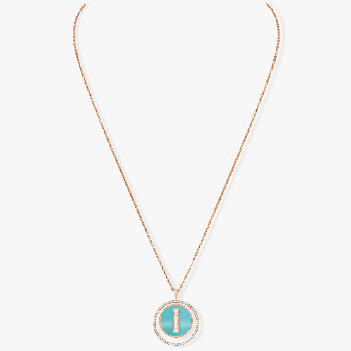 [⭐Clover Jewelry]Demo MOVE 3 DIAMONDS TURQUOISE PINK GOLD DIAMOND NECKLACE