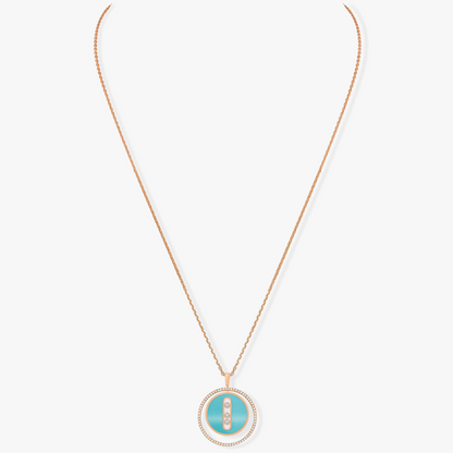 [⭐Clover Jewelry]Demo MOVE 3 DIAMONDS TURQUOISE PINK GOLD DIAMOND NECKLACE