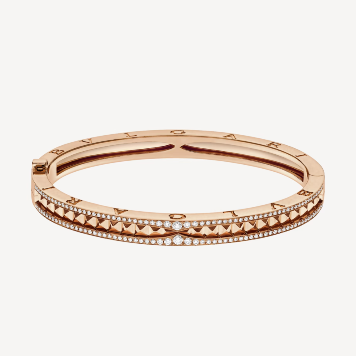 [⭐Clover Jewelry]ZERO 1 SPIRAL AND PAVED DIAMOND PINK GOLD BRACELET