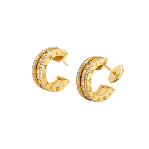 [⭐Clover Jewelry]ZERO 1 ROCK GOLD EARRINGS WITH STUDDED SPIRAL AND PAVED DIAMONDS